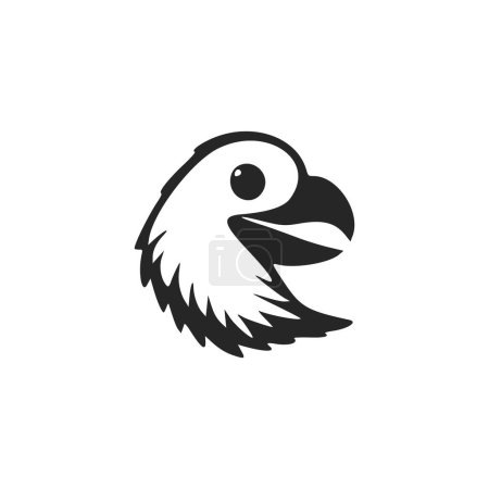 Téléchargez les illustrations : Logo minimaliste noir et blanc avec un aigle charmant et mignon. - en licence libre de droit
