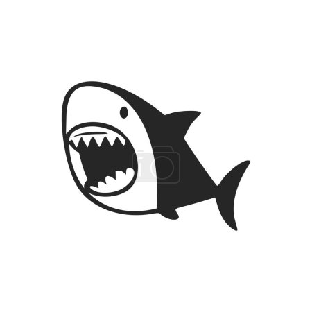 Téléchargez les illustrations : Logo de base noir et blanc avec un joli requin joyeux. - en licence libre de droit