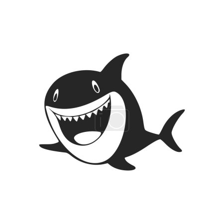 Téléchargez les illustrations : Logo simple noir et blanc avec un charmant requin joyeux. - en licence libre de droit
