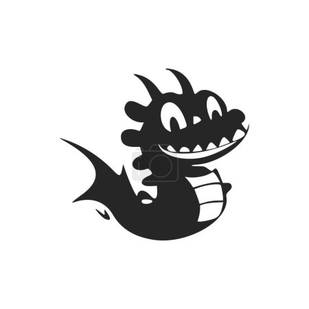Téléchargez les illustrations : Logo léger noir et blanc avec beau crocodile joyeux. - en licence libre de droit