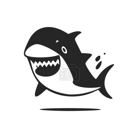 Téléchargez les illustrations : Logo léger noir et blanc avec un joli requin joyeux. - en licence libre de droit
