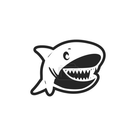 Téléchargez les illustrations : Logo simple noir et blanc avec un beau requin joyeux. - en licence libre de droit
