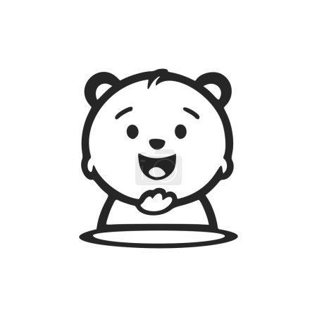 Téléchargez les illustrations : Logo minimaliste noir et blanc avec un mignon renard joyeux. - en licence libre de droit