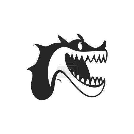 Téléchargez les illustrations : Logo lumineux noir et blanc avec crocodile attrayant et joyeux. - en licence libre de droit