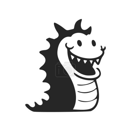 Téléchargez les illustrations : Logo de base noir et blanc avec crocodile doux et joyeux. - en licence libre de droit