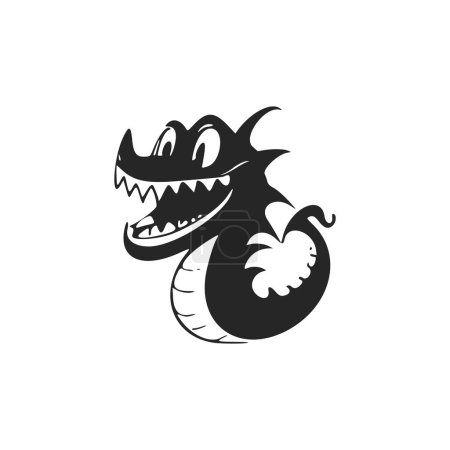 Téléchargez les illustrations : Logo de base noir et blanc avec un crocodile esthétique gai. - en licence libre de droit