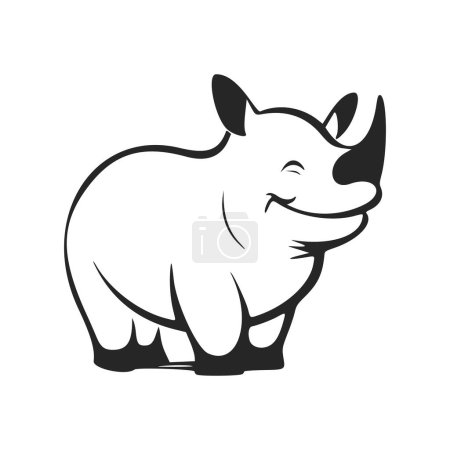 Téléchargez les illustrations : Logo simple noir et blanc avec un agréable hippopotame joyeux. - en licence libre de droit