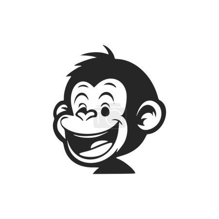 Téléchargez les illustrations : Logo minimaliste noir et blanc avec singe doux et mignon. - en licence libre de droit
