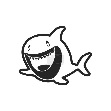 Téléchargez les illustrations : Logo de base noir et blanc avec un charmant requin joyeux. - en licence libre de droit