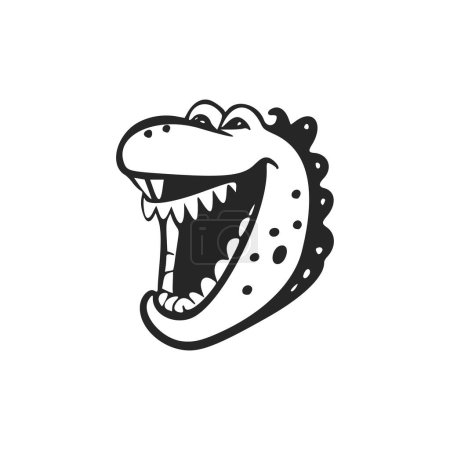 Téléchargez les illustrations : Logo minimaliste noir et blanc avec un adorable crocodile joyeux. - en licence libre de droit