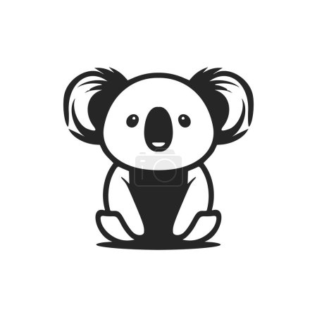Téléchargez les illustrations : Logo simple noir et blanc avec koala adorable et mignon. - en licence libre de droit