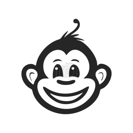 Téléchargez les illustrations : Logo minimaliste noir et blanc avec un joli et mignon singe. - en licence libre de droit