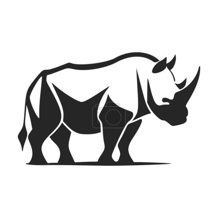 Téléchargez les illustrations : Logo simple noir et blanc avec de beaux rhinocéros - en licence libre de droit
