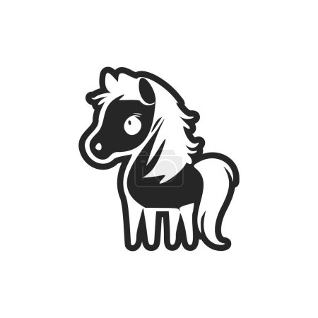 Téléchargez les illustrations : Logo simple noir et blanc avec un poney esthétique gai. - en licence libre de droit