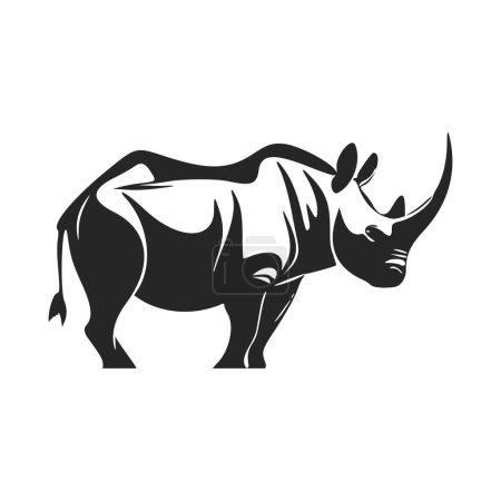 Téléchargez les illustrations : Logo simple noir et blanc avec rhinocéros esthétique - en licence libre de droit