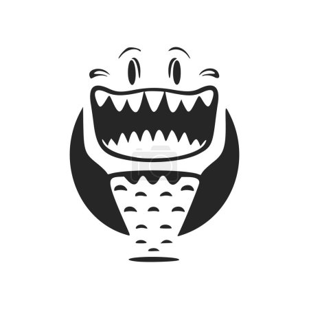 Téléchargez les illustrations : Logo minimaliste noir et blanc avec un charmant crocodile joyeux. - en licence libre de droit