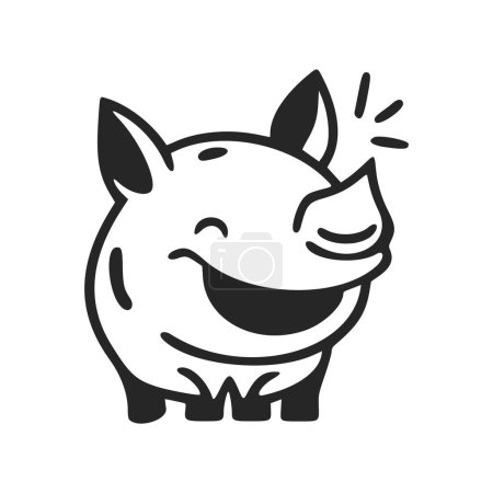 Téléchargez les illustrations : Logo Basic noir et blanc avec Adorable Cheerful Hippo. - en licence libre de droit