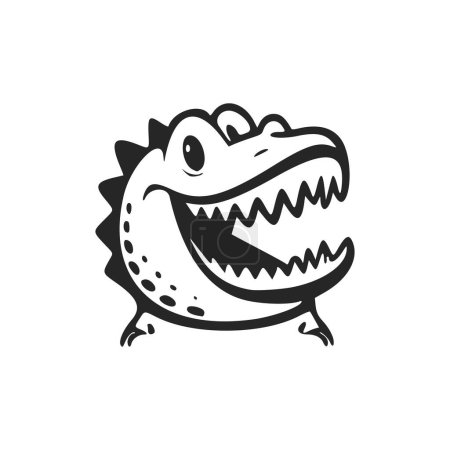 Téléchargez les illustrations : Logo minimaliste noir et blanc avec crocodile Sweet Cheerful. - en licence libre de droit