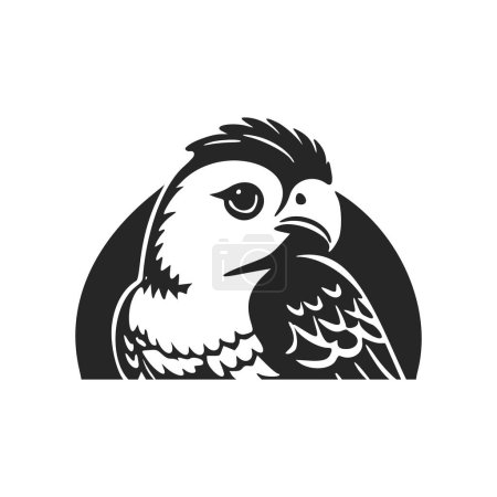 Téléchargez les illustrations : Logo minimaliste noir et blanc avec un aigle attrayant et mignon. - en licence libre de droit