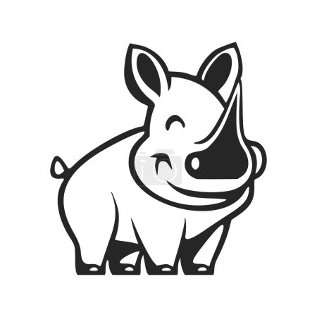 Téléchargez les illustrations : Logo Basic noir et blanc avec un joli hippopotame joyeux. - en licence libre de droit