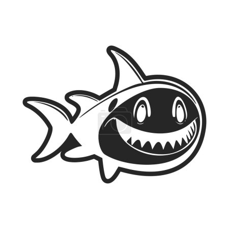 Téléchargez les illustrations : Logo de base noir et blanc avec un requin doux et joyeux. - en licence libre de droit