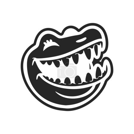 Téléchargez les illustrations : Logo simple noir et blanc avec un charmant crocodile joyeux. - en licence libre de droit