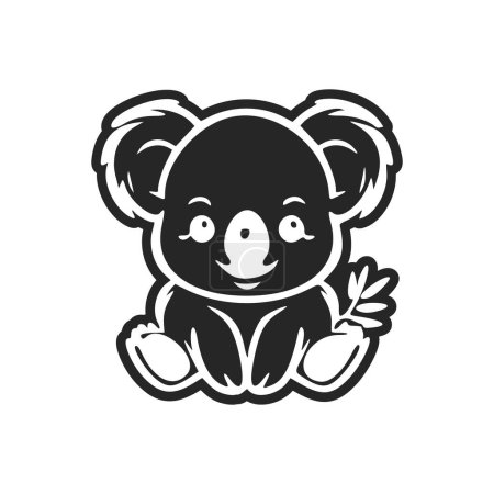 Téléchargez les illustrations : Logo simple noir et blanc avec koala attrayant et mignon. - en licence libre de droit