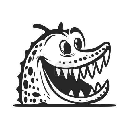 Téléchargez les illustrations : Logo clair noir et blanc avec crocodile doux et joyeux. - en licence libre de droit