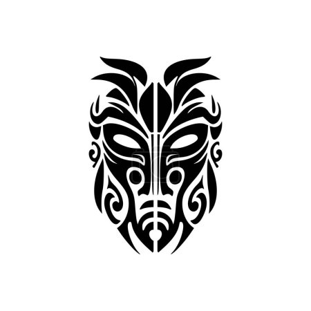 Ilustración de Dibujo del tatuaje vectorial de una máscara de dios polinesia en blanco y negro. - Imagen libre de derechos