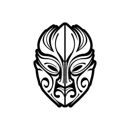 Ilustración de Un dibujo vectorial del tatuaje de una máscara de dios polinesia en blanco y negro. - Imagen libre de derechos
