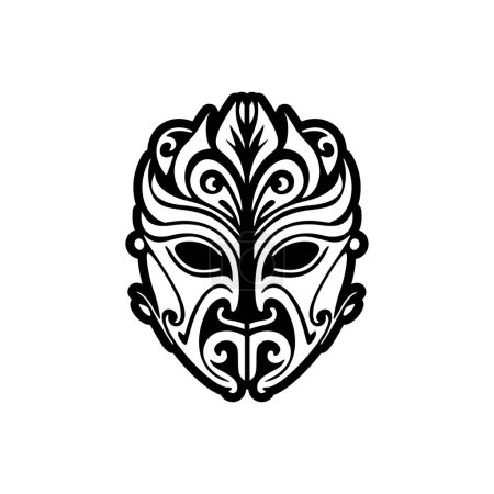 Ilustración de Dibujo del tatuaje vectorial de una máscara god.mask polinesia en blanco y negro. - Imagen libre de derechos