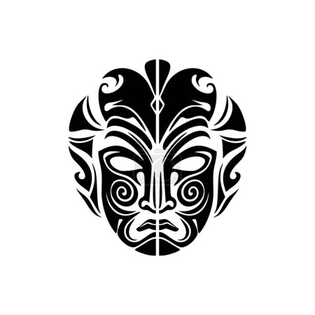 Ilustración de Dibujo de tatuaje vectorial blanco y negro de la máscara de una deidad polinesia. - Imagen libre de derechos