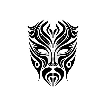 Ilustración de Dibujo del tatuaje vectorial de una máscara de dios polinesia en blanco y negro. - Imagen libre de derechos