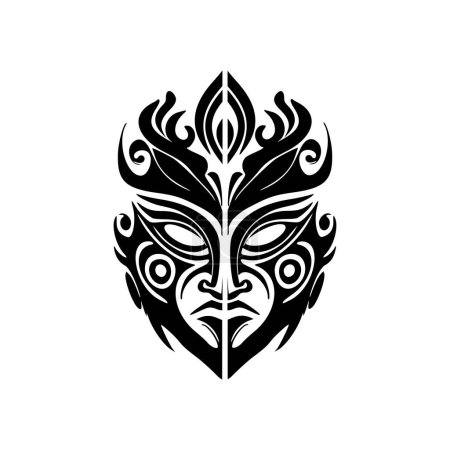 Téléchargez les illustrations : Tatouage vectoriel de masque de dieu polynésien. croquis noir et blanc. - en licence libre de droit