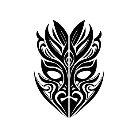 Ilustración de Dibujo vectorial de un tatuaje de máscara de dios polinesio blanco y negro. - Imagen libre de derechos