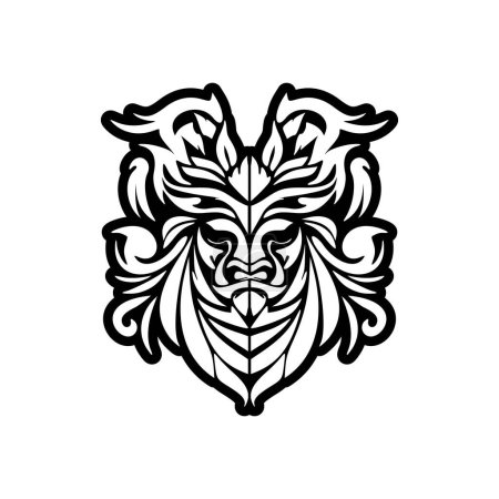 Illustration for Vector tattoo sketch of a black and white Polynesian god mask. - Royalty Free Image