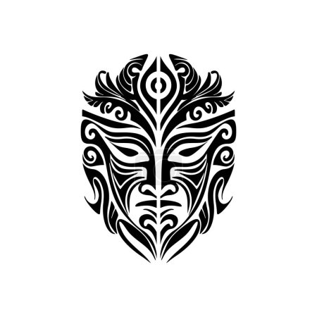 Ilustración de Un bosquejo vectorial de una máscara de dios polinesia en blanco y negro. - Imagen libre de derechos