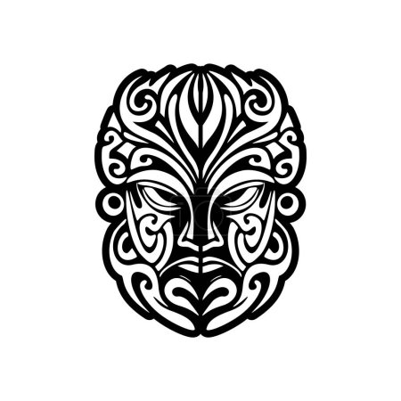Illustration for Vector tattoo sketch of a black and white Polynesian god mask. - Royalty Free Image