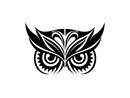 Ilustración de Un tatuaje de búho blanco y negro con diseños polinesios en su cara. - Imagen libre de derechos