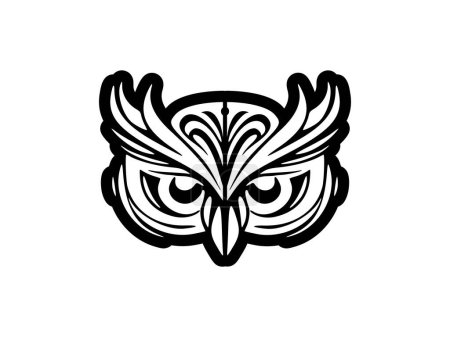 Téléchargez les illustrations : Tatouage visage hibou noir et blanc avec des dessins polynésiens. - en licence libre de droit