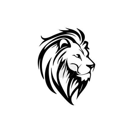 Ilustración de Logotipo de león compuesto de líneas simples en blanco y negro. - Imagen libre de derechos