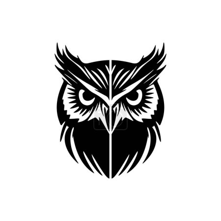 Ilustración de Logo de búho crujiente en forma de vector blanco y negro. - Imagen libre de derechos