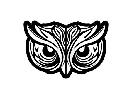Illustration for Owl face inked with black and white Polynesian designs. - Royalty Free Image