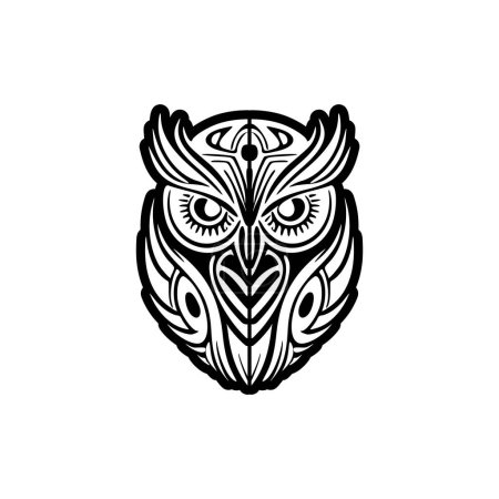 Ilustración de Un tatuaje de búho blanco y negro con diseños polinesios. - Imagen libre de derechos