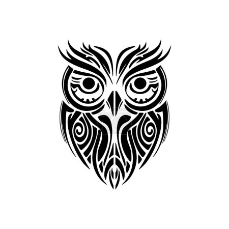 Ilustración de Un tatuaje de búho blanco y negro decorado con diseños polinesios. - Imagen libre de derechos