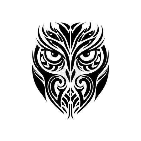 Téléchargez les illustrations : Tatouage d'un hibou noir et blanc avec des dessins polynésiens. - en licence libre de droit