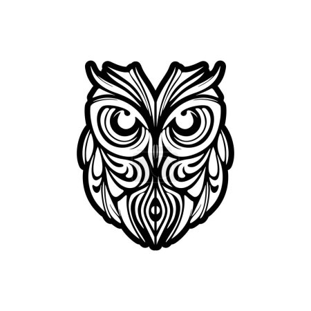 Téléchargez les illustrations : Tatouage d'une chouette aux couleurs noir et blanc et dessins polynésiens. - en licence libre de droit