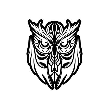 Téléchargez les illustrations : Tatouage noir et blanc d'une chouette aux motifs polynésiens. - en licence libre de droit
