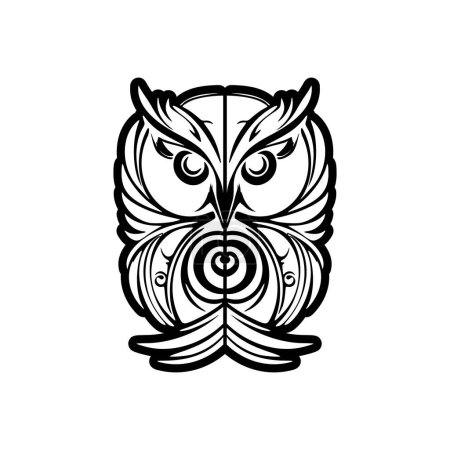 Téléchargez les illustrations : .Conception de tatouage d'un hibou noir et blanc orné de motifs polynésiens. - en licence libre de droit