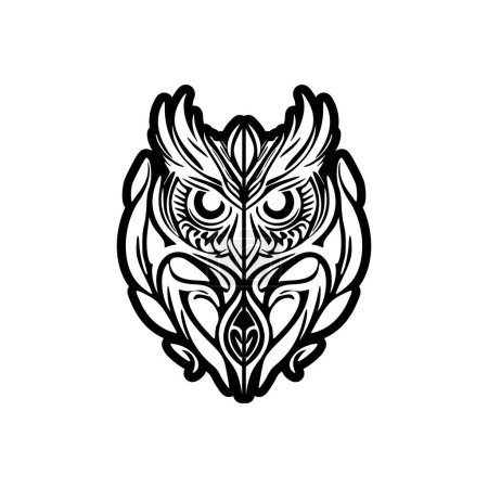 Téléchargez les illustrations : Tatouage hibou noir et blanc aux motifs polynésiens. - en licence libre de droit